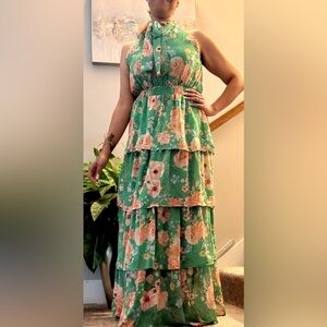 Commense Green Floral Maxi Dress